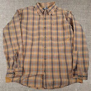 Sportif Classic Plaid 100% Cotton Dress Shirt Medium Regular Fit Orange Long